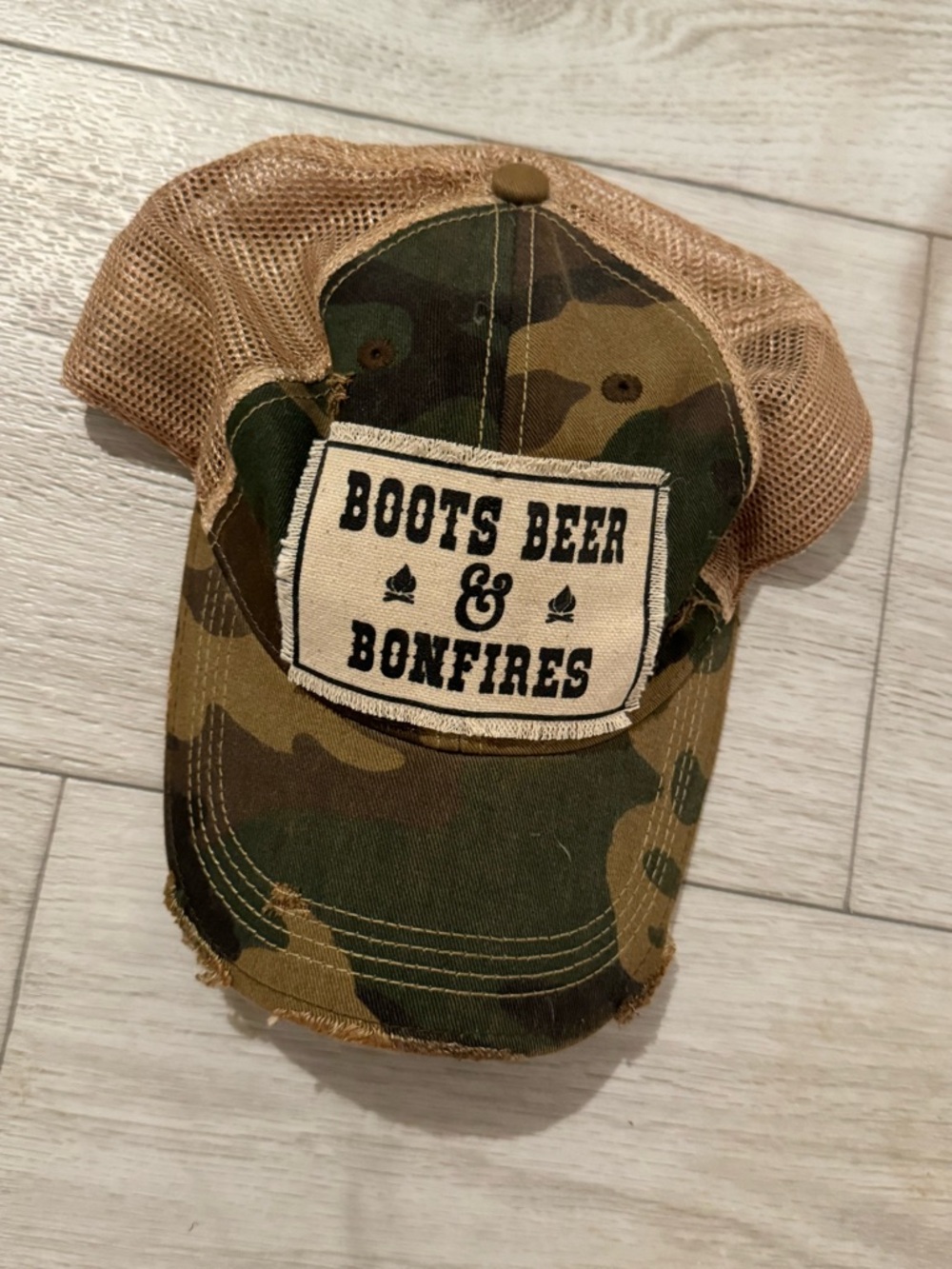 Boots Beer & Bonfires Camo Trucker Hat - Unbranded